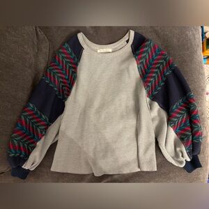 We The Free Gray Sweater with Colorful Sleeves